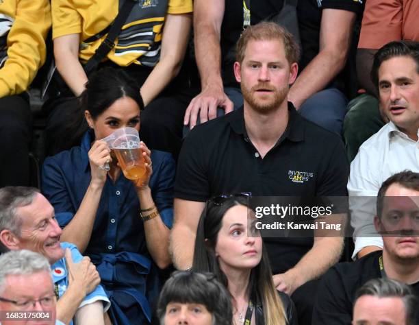 Prince Harry, Duke of Sussex and Meghan, Duchess of Sussex attend the sitting volleyball final during day six of the Invictus Games Düsseldorf 2023...