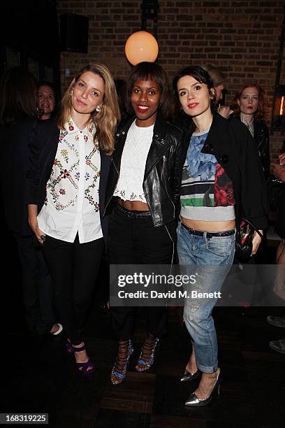 Annabelle Wallis, Susan Bender, Lara Bohinc attend the BLK DNM Dinner with Johan Lindeberg and Kim Sion at Beagle Restaurant on May 8, 2013 in...