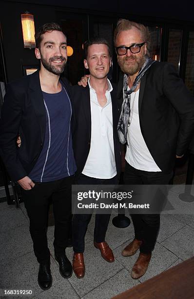 Kieran and Danny Clancy and Johan Lindeberg attend the BLK DNM Dinner with Johan Lindeberg and Kim Sion at Beagle Restaurant on May 8, 2013 in...