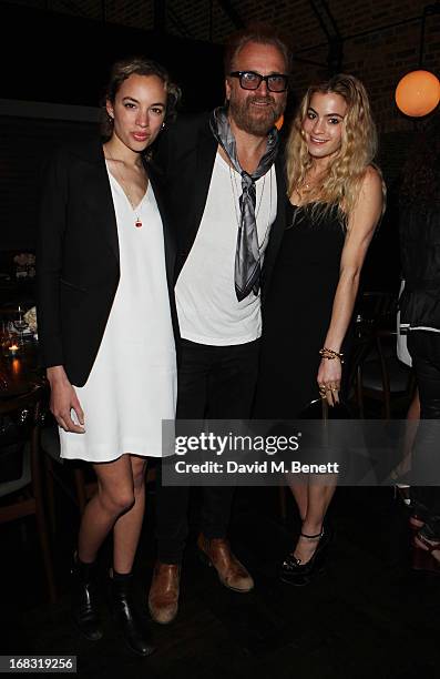 Phoebe Collings James, Johan Lindeberg and Marissa Montgomery attend the BLK DNM Dinner with Johan Lindeberg and Kim Sion at Beagle Restaurant on May...