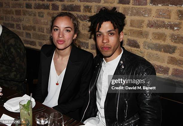 Phoebe Collings-James and Sean Frank attend the BLK DNM Dinner with Johan Lindeberg and Kim Sion at Beagle Restaurant on May 8, 2013 in London,...