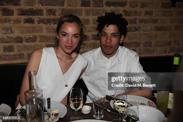 Phoebe Collings-James and Sean Frank attend the BLK DNM Dinner with Johan Lindeberg and Kim Sion at Beagle Restaurant on May 8, 2013 in London,...