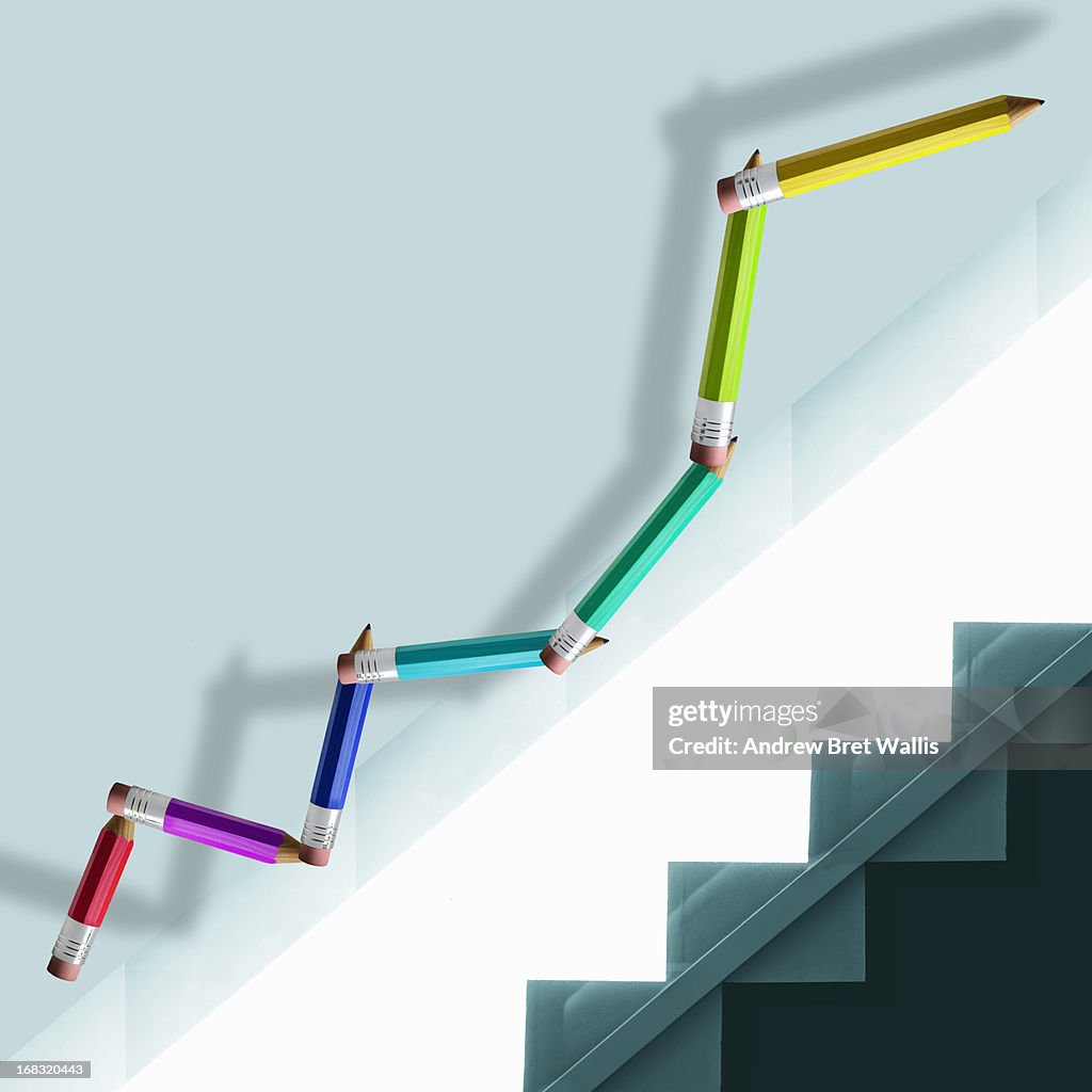 Pencils form a graph climbing the stairs