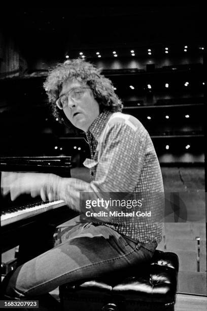 Singer and composer Randy Newman plays onstage after his performance in Lincoln Center's Avery Fisher Hall, circa 1973 in New York City, New York.