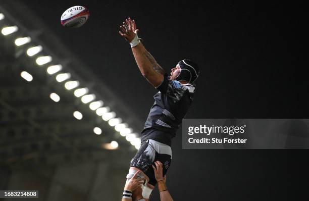 Falcons forward Sebastian de Chaves wins a lineout ball during the Premiership Rugby Cup match between Newcastle Falcons and Bedford Blues at...