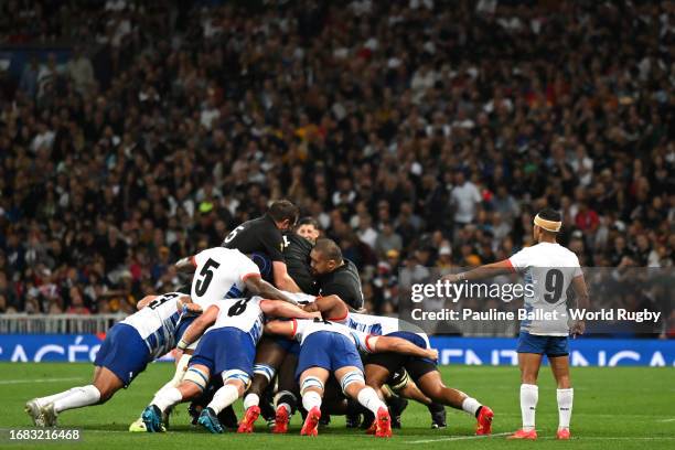 General view of the inside of the stadium as players of Namibia scrum against players of New Zealand during the Rugby World Cup France 2023 match...