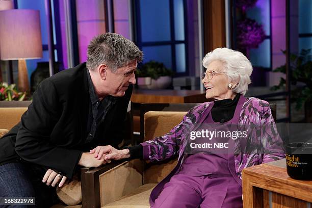 Episode 4457 -- Pictured: Talk Show host Craig Ferguson talks with 100-Year-Old Actress Connie Sawyer during a commercial break on May 8, 2013 --