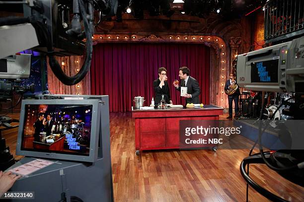Episode 831 -- Pictured: Rachel Maddow with host Jimmy Fallon making cocktails on May 8, 2013 --