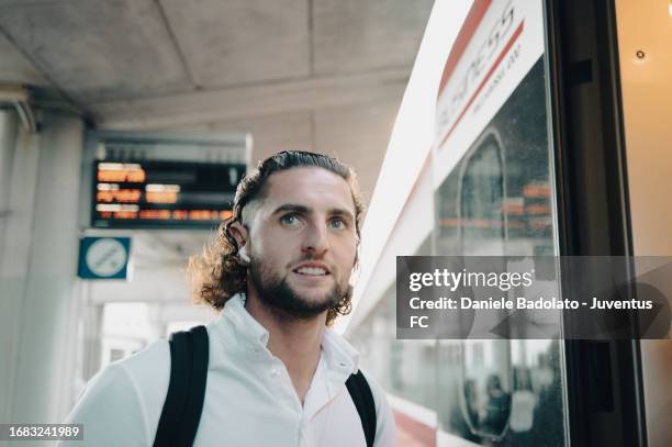 Adrien Rabiot of Juventus during the team travel to Reggio Emilia ahead of the Serie A match with Sassuolo on September 22, 2023 in Reggio...