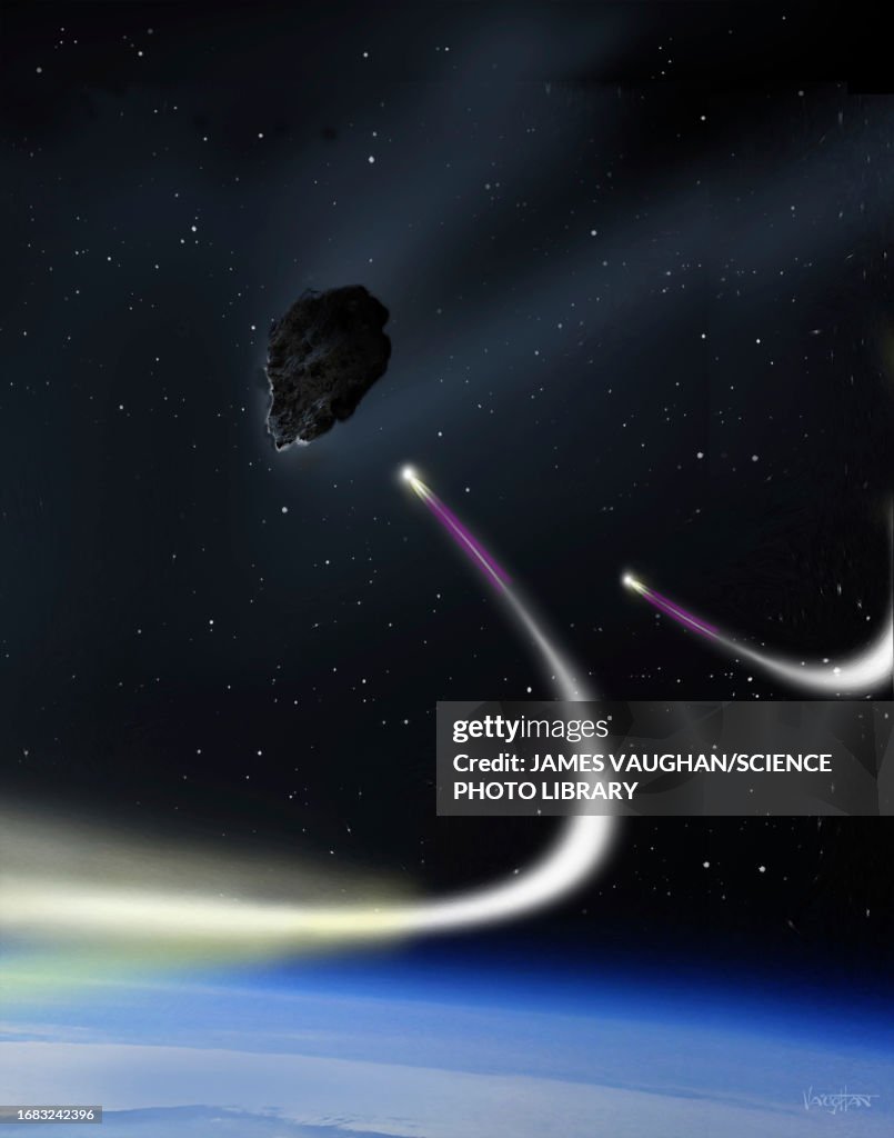 Missiles intercepting asteroid, illustration