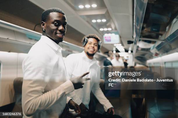Timothy Weah of Juventus during the team travel to Reggio Emilia ahead of the Serie A match with Sassuolo on September 22, 2023 in Reggio...