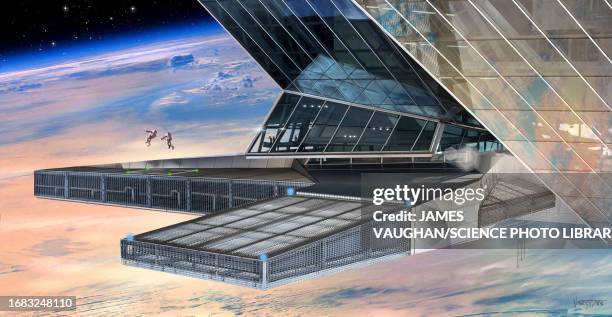 space station landing deck, illustration - astronaut space station stock illustrations