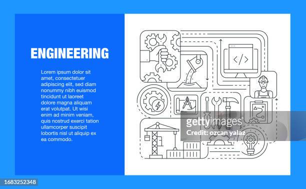 engineering line icon set and banner design - calliper stock illustrations