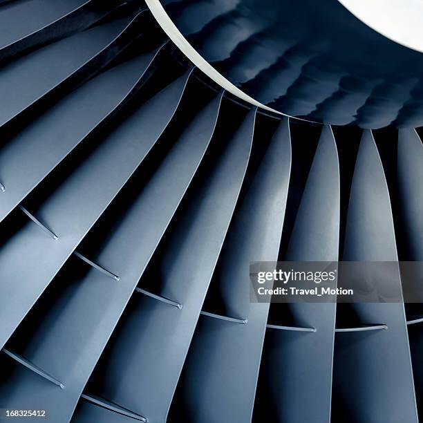 front view close-up of aircraft jet engine turbine - närbild bildbanksfoton och bilder