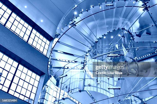 modern glass staircase.nyc. - elevator mall stock pictures, royalty-free photos & images