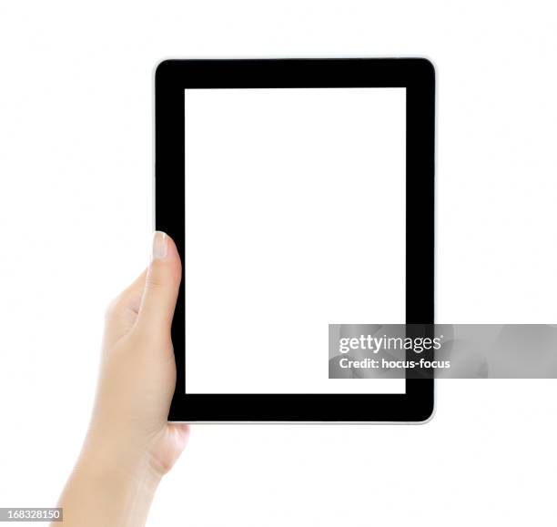 holding and showing digital tablet - tablet hands stock pictures, royalty-free photos & images