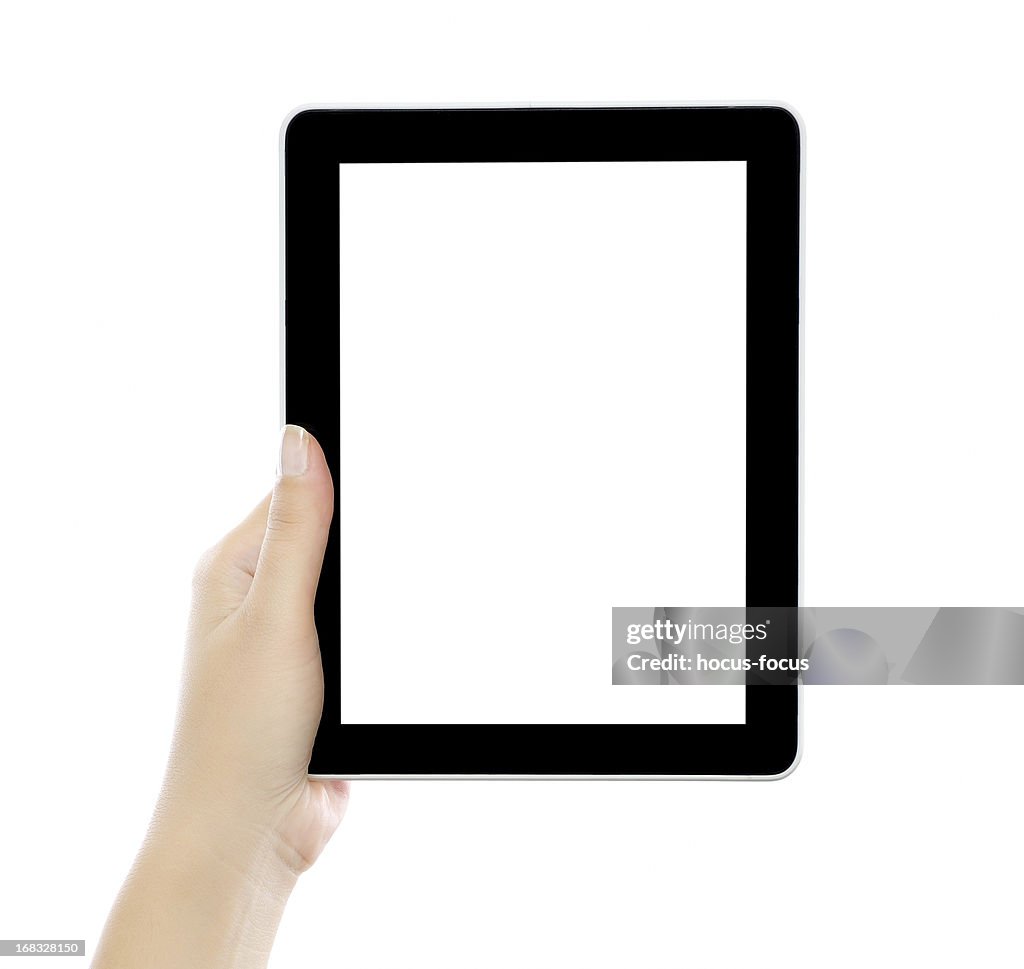 Segurando e mostrando tablet digital