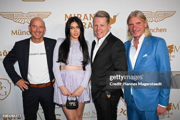 Wolfgang Oswald, Miranda DiGrande aka Nathalie Volk, Axel Kahn and Frank Otto attend PIXX Lounge at Aston Martin München on September 15, 2023 in...