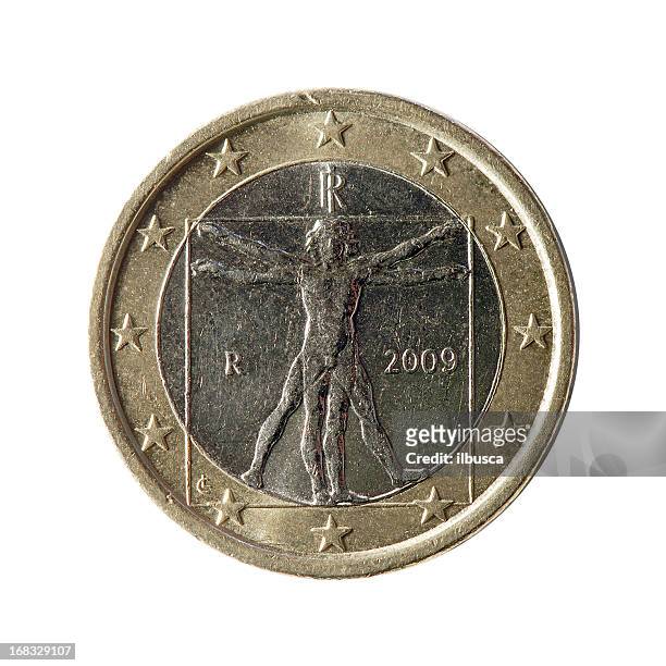 münze makro isoliert auf weiß: 1 eur - 1 euro stock-fotos und bilder