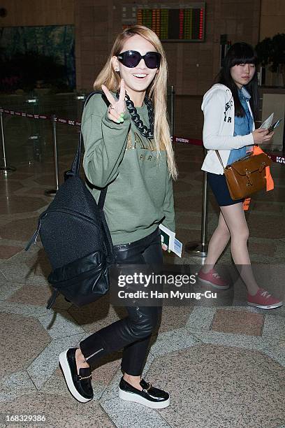 Lee Chae-Rin of South Korean girl group 2NE1 is seen on departure at Gimpo International Airport on May 8, 2013 in Seoul, South Korea.