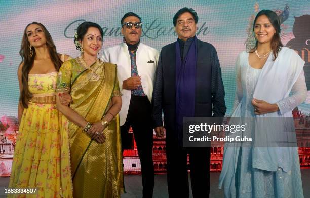 Esha Deol, Hema Malini,Jackie Shroff, Shatrughan Sinha and Ahana Deol attend the book launch for "Chal Mann Vrindavan" on September 15, 2023 in...