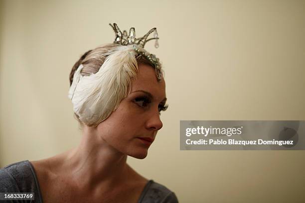 Dancer Nataliya Kungurtseva of the Classical Russian Ballet looks on at backstage before the rehearsal of 'Swan Lake' at Nuevo Apolo Theatre on May...