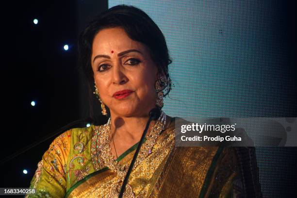 Hema Malini attends the book launch for "Chal Mann Vrindavan" on September 15, 2023 in Mumbai, India