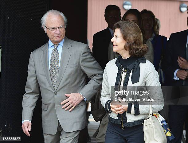 King Carl XVI Gustaf of Sweden and Queen Silvia of Sweden visit Castle Clinton National Monument at Battery Park on May 8, 2013 in New York City.