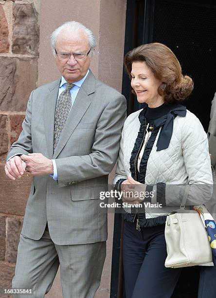 King Carl XVI Gustaf of Sweden and Queen Silvia of Sweden visit Castle Clinton National Monument at Battery Park on May 8, 2013 in New York City.