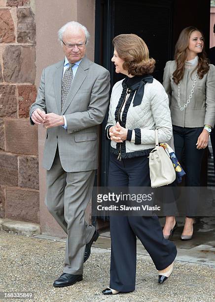 King Carl XVI Gustaf of Sweden and Queen Silvia of Sweden visit Castle Clinton National Monument at Battery Park on May 8, 2013 in New York City.