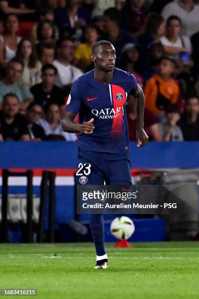 Randal Kolo Muani of Paris Saint-Germain in action during the Ligue 1 Uber Eats match between Paris Saint-Germain and OGC Nice at Parc des Princes on...