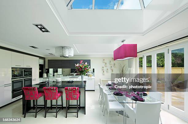 bright luxury kitchen - skylight stock pictures, royalty-free photos & images