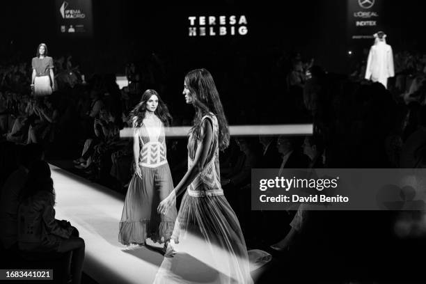 Model walks the runway at the Teresa Helbig fashion show during the Mercedes Benz Fashion Week Madrid at Ifema on September 15, 2023 in Madrid, Spain.