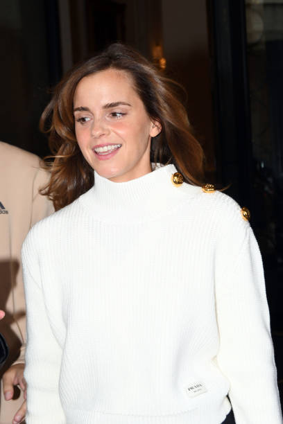 Emma Watson is seen leaving the Hotel Palazzo Parigi on September 22, 2023 in Milan, Italy.