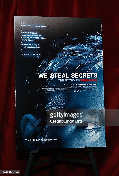 View of the movie poster at the "We Steal Secrets: The Story Of Wikileaks" New York Screening at Tribeca Grand Hotel - Screening Room on May 8, 2013...