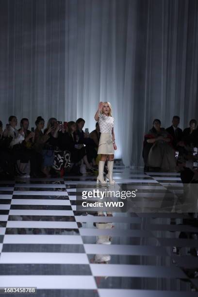 Donatella Versace on the runway at the Versace Spring 2024 Ready To Wear Fashion Show on September 22, 2023 in Milan, Italy.