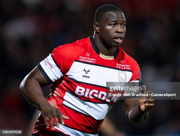 Gloucester's Afolabi Fasogbon during the Premiership Rugby Cup Round 3 Pool A match between Gloucester Rugby and Harlequins at Kingsholm Stadium on...