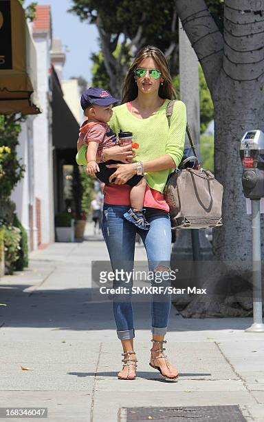 Model Alessandra Ambrosio and son, Noah Ambrosio Mazur as seen on May 8, 2013 in Los Angeles, California.