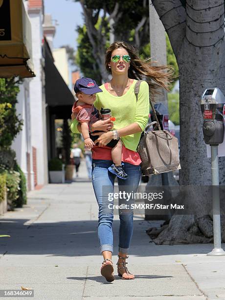 Model Alessandra Ambrosio and son, Noah Ambrosio Mazur as seen on May 8, 2013 in Los Angeles, California.