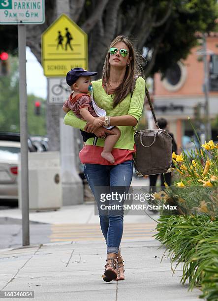 Model Alessandra Ambrosio and son, Noah Ambrosio Mazur as seen on May 8, 2013 in Los Angeles, California.