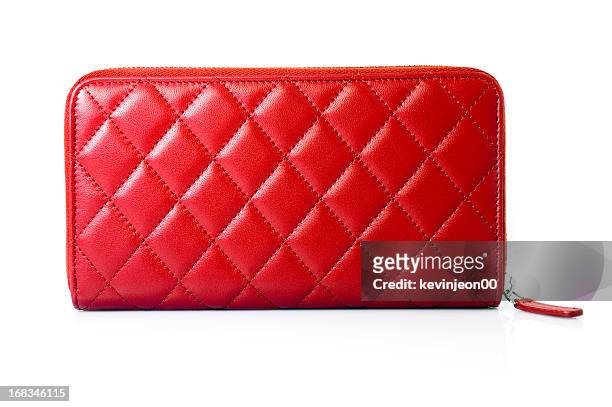 red leather purse - red leather purse stockfoto's en -beelden