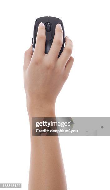 woman hand holding black pc mouse isolated - mouse stock pictures, royalty-free photos & images