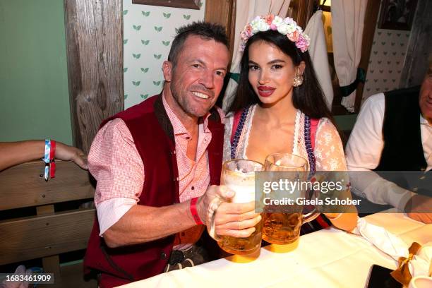 Soccer World Champion Lothar Matthäus and Anastasia Matthäus during the 188th Oktoberfest at Käferzelt on September 22, 2023 in Munich, Germany.