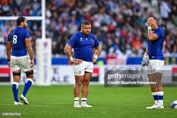 Paul ALO EMILE of Samoa during the Rugby World Cup France 2023 Pool D - Match 19 between Argentina and Samoa at Stade Geoffroy-Guichard on September...