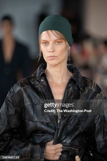 Model walks the runway at the Prada fashion show during Milan Fashion Week, September 21 2023.