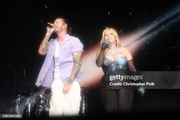 Tyler Hubbard and Bebe Rexha at Life Is Beautiful 2023 on September 22, 2023 in Las Vegas, Nevada.