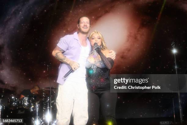 Tyler Hubbard and Bebe Rexha at Life Is Beautiful 2023 on September 22, 2023 in Las Vegas, Nevada.