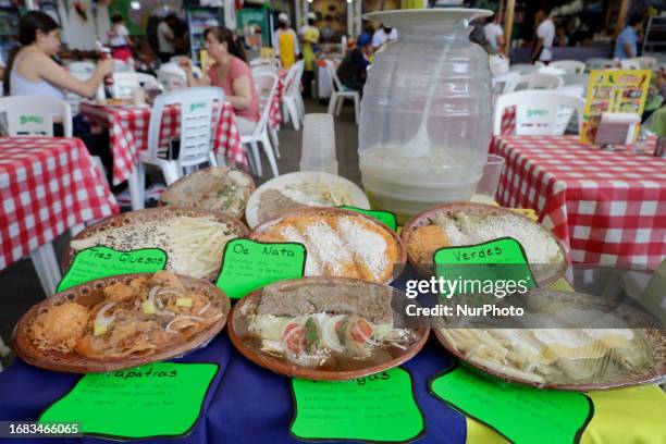 View of various enchilada dishes on the occasion of the Enchilada Fair on the esplanade of the Iztapalapa mayor's office in Mexico City, which...