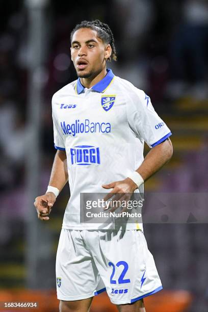 Anthony Oyono of Frosinone Calcio looks on during the Serie A match between US Salernitana and Frosinone Calcio at Stadio Arechi on September 22,...