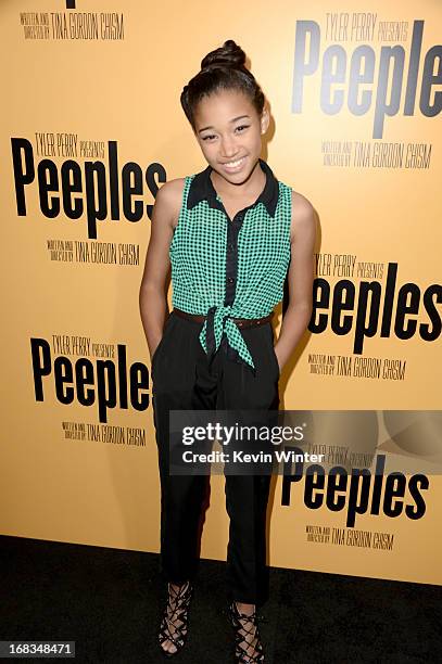 Actress Amandla Stenberg arrives at the premiere of "Peeples" presented by Lionsgate Film and Tyler Perry at ArcLight Hollywood on May 8, 2013 in...